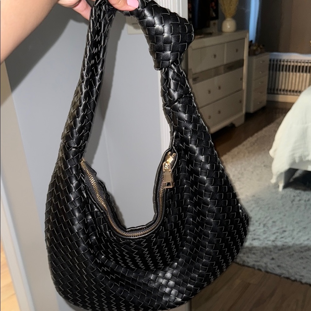 Anthropologie Black Woven Hobo Bag